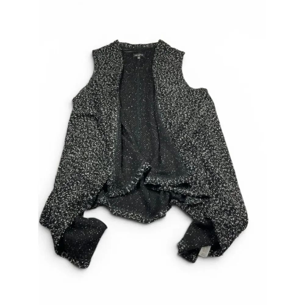 Lord & Taylor Open Front Sweater Vest Marled Knit Waterfall Drape Layering PL